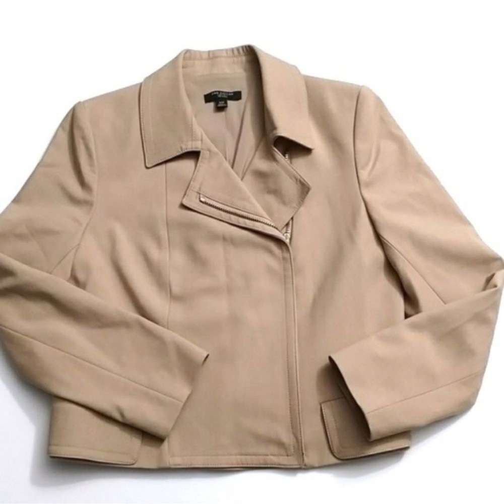 Ann Taylor Tan Zip Front Petite Lined Blazer 12P
